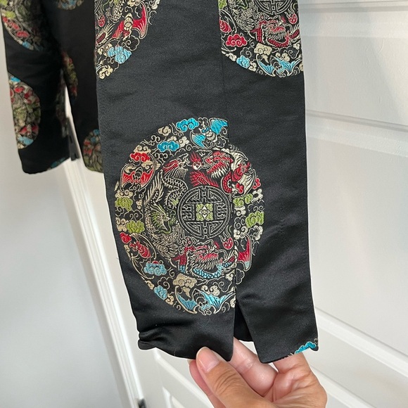 Vintage Asian Embroidered Satin Reversible Open Front Evening Jacket Women L/XL - Picture 5 of 15